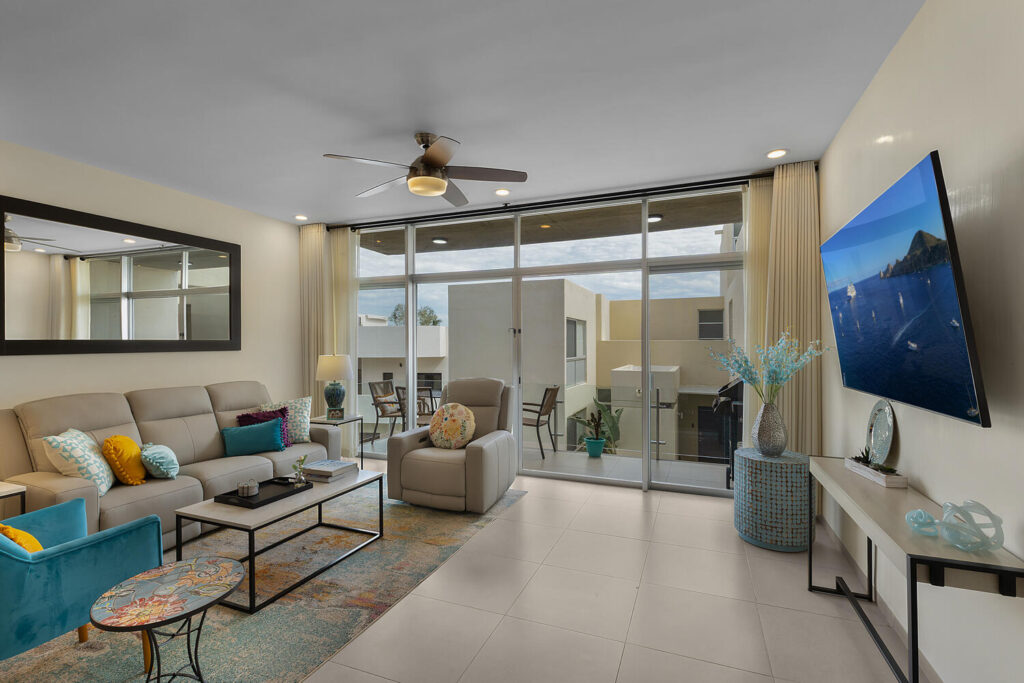 Los Cabos Veranda Residences Modern condominium located in Veranda, a quiet and well-designed community in Cabo San Lucas. This residence offers a comfortable layout perfect for relaxing and enjoying the Baja lifestyle.It features two bedrooms, two full bathrooms, and an open-concept living area that seamlessly integrates the kitchen, dining, and living spaces, creating a bright and inviting atmosphere. The condo is offered fully furnished, allowing you to move in and enjoy it right away. Veranda is a low-density community with only 18 units, offering privacy, tranquility, and a more exclusive residential feel. The development has fully paved access and is conveniently located near the Transpeninsular Highway, providing quick and easy connections to shops, schools, supermarkets, and all main areas of Cabo.Built in 2022, the unit feels contemporary and fresh. Veranda offers controlled access and well-maintained common areas, making it an excellent option for both living and investing in Cabo. – 701 Camino bonito oriente, Cabo San Lucas, BS