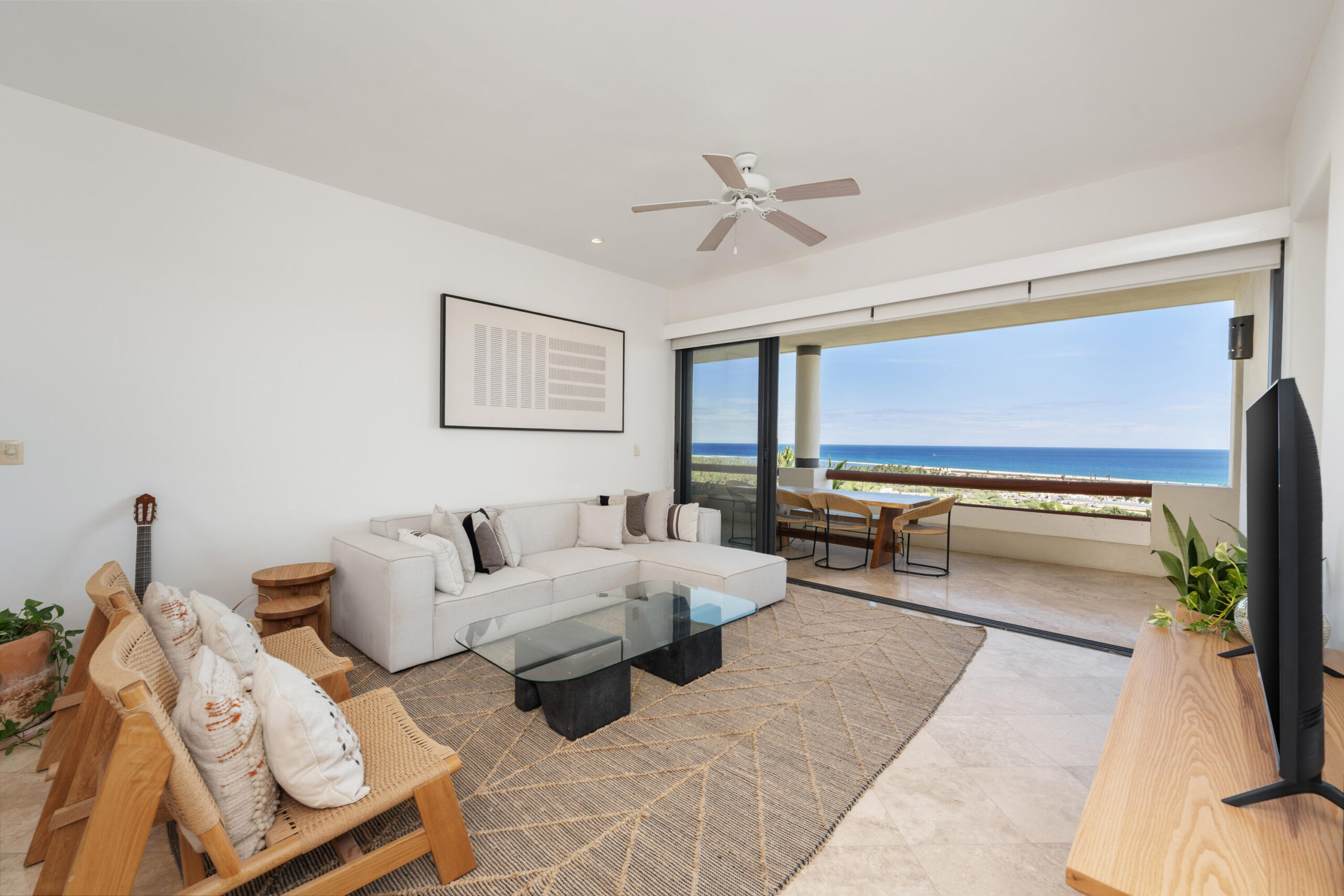 Los Cabos Ladera Phase 1 This beautiful, upgraded Modern-Style two-bedroom, two-bathroom condo comes fully furnished, is tastefully decorated, and features several high-end upgrades, including: Electrical Florida Hurricane shutters with remote control (under warranty), Two underground parking stalls, a private electric car charger, a large storage room. The condo is ideally located just steps away from Palmilla swimmable beach. It is centrally situated across from key amenities such as Picacho McGregor private school, the Fresco supermarket, H+ Hospital, a bank and the Palmilla Shopping Plaza. Community amenities are on the way. PRIVATE PALMILLA DUNES CLUB MEMBERSHIP is included. Upgrades include:-TVs, a/c units, fans-Fully furnished and staged-New washer/dryer-New paint everywhere-Refinished entrance door-Patio set-BBQ-Mosquito nets-Electrical Florida Hurricane shutters with remote control and under warranty-Two parking spots, side by side and covered from the hurricane winds-Private electrical car charger-Large storage room downstairs-All appliances included-Linen curtains-Hot water tank just services-LG fridge-Water filtration system in kitchen for sale