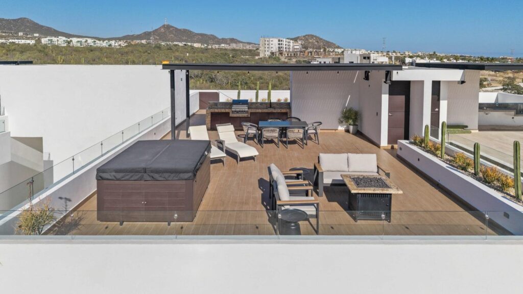 Los Cabos Ladera Phase 1 This beautiful, upgraded Modern-Style two-bedroom, two-bathroom condo comes fully furnished, is tastefully decorated, and features several high-end upgrades, including: Electrical Florida Hurricane shutters with remote control (under warranty), Two underground parking stalls, a private electric car charger, a large storage room. The condo is ideally located just steps away from Palmilla swimmable beach. It is centrally situated across from key amenities such as Picacho McGregor private school, the Fresco supermarket, H+ Hospital, a bank and the Palmilla Shopping Plaza. Community amenities are on the way. PRIVATE PALMILLA DUNES CLUB MEMBERSHIP is included. Upgrades include:-TVs, a/c units, fans-Fully furnished and staged-New washer/dryer-New paint everywhere-Refinished entrance door-Patio set-BBQ-Mosquito nets-Electrical Florida Hurricane shutters with remote control and under warranty-Two parking spots, side by side and covered from the hurricane winds-Private electrical car charger-Large storage room downstairs-All appliances included-Linen curtains-Hot water tank just services-LG fridge-Water filtration system in kitchen – Solara del Mar 3Br Penthouse, Cabo Corridor, BS