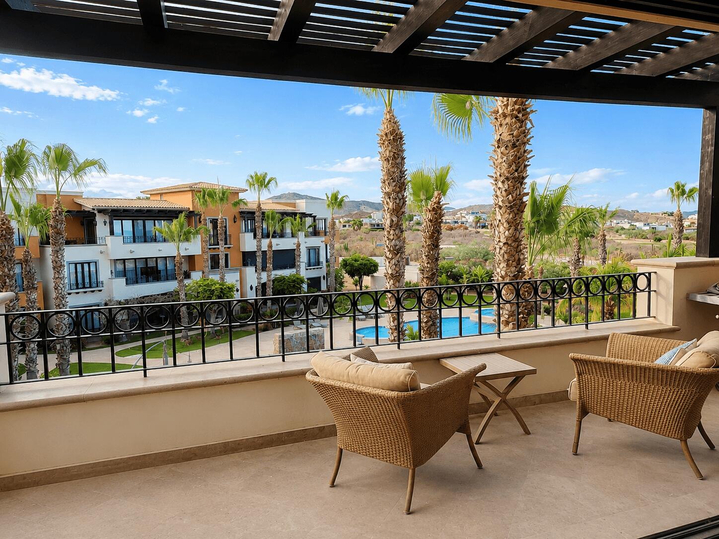 Los Cabos Villas De México Choya 6 is a top-floor penthouse with 2 bedrooms and 2 bathrooms within Las Villas de México at the Club Campestre Master Development in San José del Cabo. The elevated position offers unobstructed – Transpeninsular, San Jose del Cabo, BS