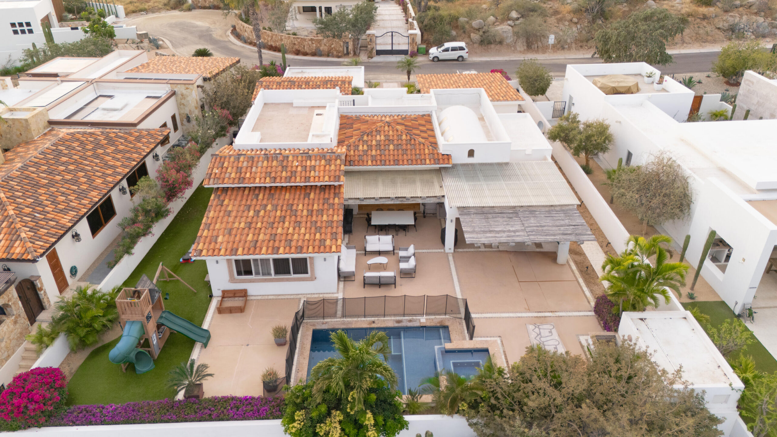 Los Cabos La Noria One of the first homes built in La Noria, within the amenity rich development of Puerto Los Cabos, this very unique two bedroom, two bath home, followed the Hacienda style's original design guidelines, with a large entry courtyard, rooms to the sides and opening to the main living area, kitchen and outdoor patio/deck.The initial concept and plans were designed with a third bedroom in mind, to be built at a different time, yet the functionality of the two bedroom house ended up suiting its owners well and thus house did not grow within the still remaining buildable area of the homesite.Subsequently, a second design concept was planned, to build a second level master bedroom with panoramic for sale