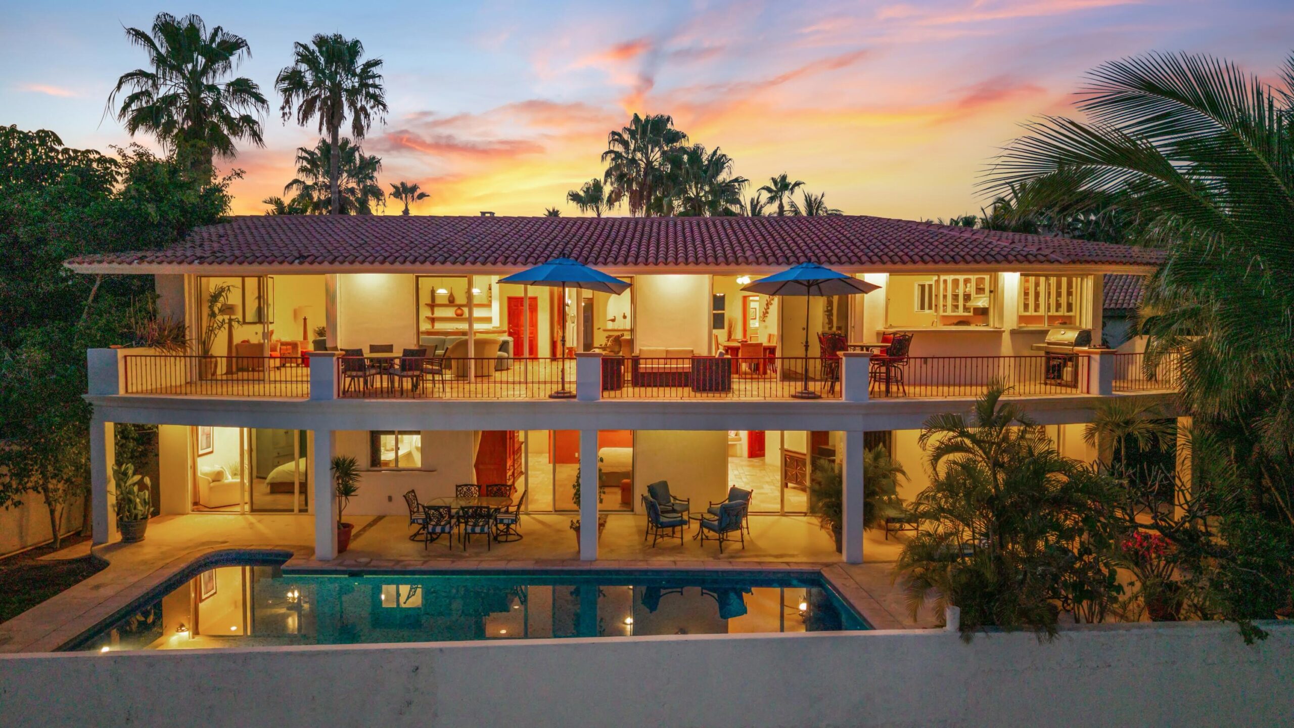 Los Cabos La Noria One of the first homes built in La Noria, within the amenity rich development of Puerto Los Cabos, this very unique two bedroom, two bath home, followed the Hacienda style's original design guidelines, with a large entry courtyard, rooms to the sides and opening to the main living area, kitchen and outdoor patio/deck.The initial concept and plans were designed with a third bedroom in mind, to be built at a different time, yet the functionality of the two bedroom house ended up suiting its owners well and thus house did not grow within the still remaining buildable area of the homesite.Subsequently, a second design concept was planned, to build a second level master bedroom with panoramic for sale