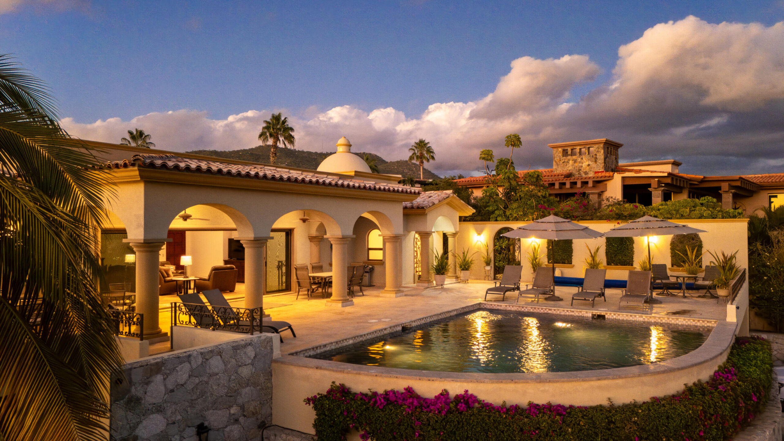 Los Cabos La Noria One of the first homes built in La Noria, within the amenity rich development of Puerto Los Cabos, this very unique two bedroom, two bath home, followed the Hacienda style's original design guidelines, with a large entry courtyard, rooms to the sides and opening to the main living area, kitchen and outdoor patio/deck.The initial concept and plans were designed with a third bedroom in mind, to be built at a different time, yet the functionality of the two bedroom house ended up suiting its owners well and thus house did not grow within the still remaining buildable area of the homesite.Subsequently, a second design concept was planned, to build a second level master bedroom with panoramic for sale